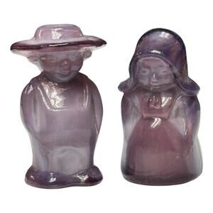 Amish Eli & Sarah Children Couple Boyd Art Glass VTG Figurine 2000 Purple Fizz